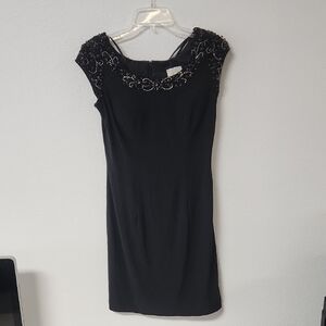 Chic Black Beaded Mini Dress